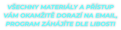 VŠECHNY MATERIÁLY A PŘÍSTUP  VÁM OKAMŽITĚ DORAZÍ NA EMAIL, PROGRAM ZÁHÁJÍTE DLE LIBOSTI